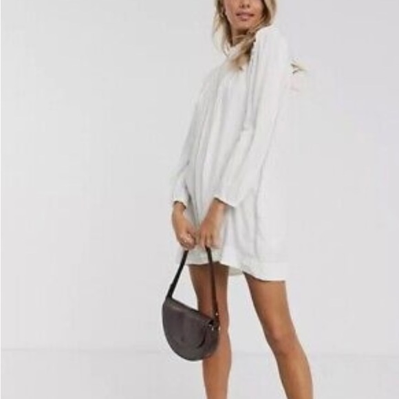 Free People Clover Ruffle Tunic Mini Dress Linen Ivory Size NWT - Picture 5 of 8